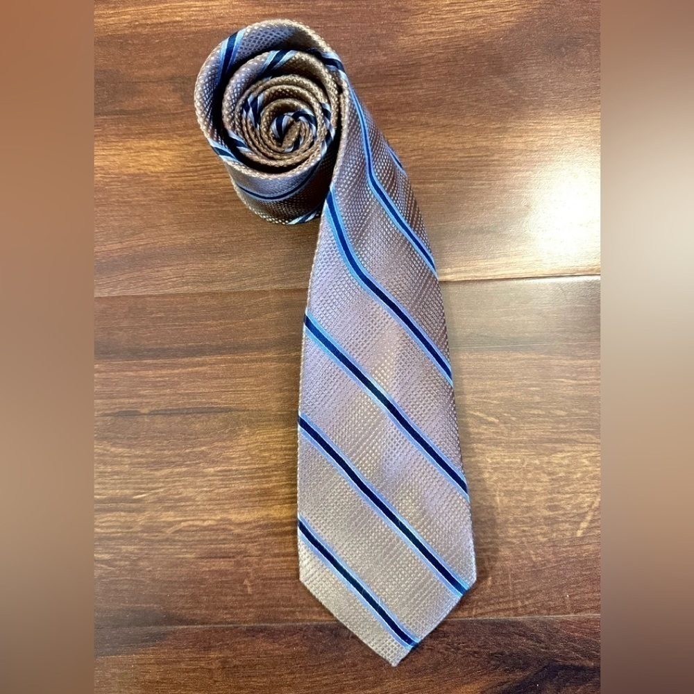 MICHAEL KORS Silk Brown Striped Necktie